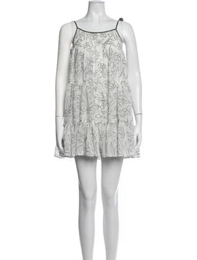 Pre-owned Solid & Striped Floral Print Mini Dress In White