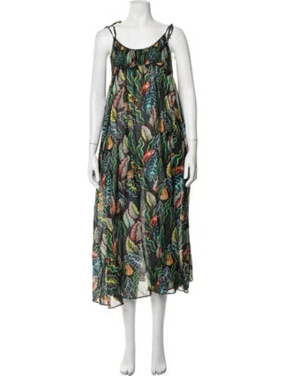 Pre-owned Solid & Striped Graphic Print Long Dress In Green