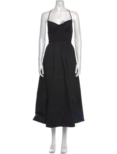 Pre-owned Solid & Striped Halterneck Midi Length Dress In Black