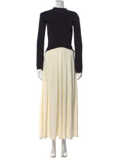 Pre-owned Solid & Striped Mock Neck Long Dress In Black/neutrals