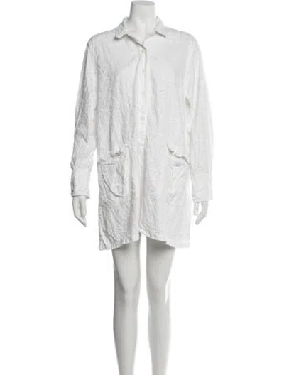 Pre-owned Solid & Striped Patterned Mini Dress In White