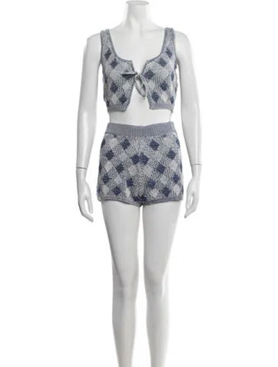 Pre-owned Solid & Striped Patterned Short Set In Blue