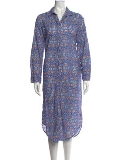 Pre-owned Solid & Striped Printed Midi Length Dress In Blue
