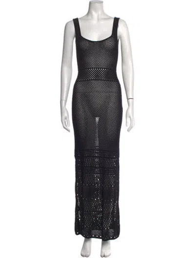 Pre-owned Solid & Striped Square Neckline Long Dress In Black