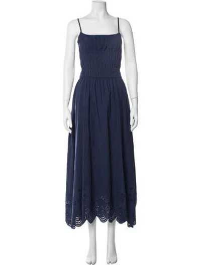 Pre-owned Solid & Striped Square Neckline Long Dress In Blue
