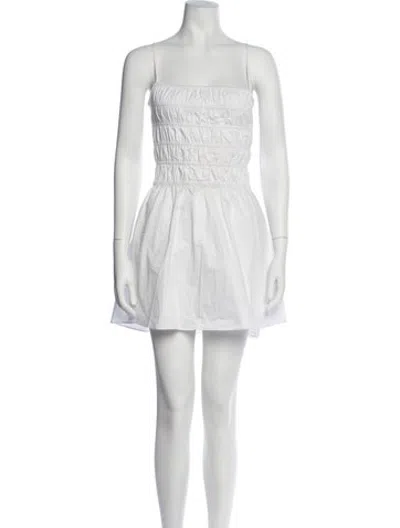 Pre-owned Solid & Striped Square Neckline Mini Dress In White