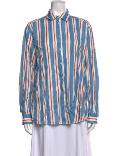 Pre-owned Solid & Striped Striped Long Sleeve Button-up Top In Blue