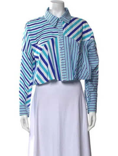 Pre-owned Solid & Striped Striped Long Sleeve Button-up Top In Blue