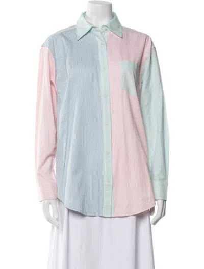 Pre-owned Solid & Striped Striped Long Sleeve Button-up Top In Blue