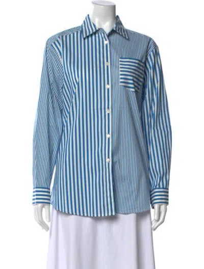 Pre-owned Solid & Striped Striped Long Sleeve Button-up Top W/ Tags In Blue