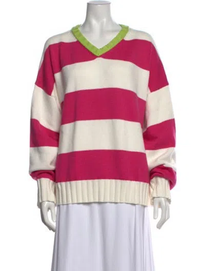 Pre-owned Solid & Striped Striped V-neck Sweater In Pink