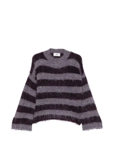 Solotre Long-sleeve Striped Sweater In Purple