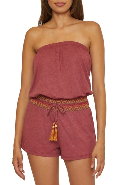 Soluna Strapless Drawstring Waist Cover-up Romper In Pink