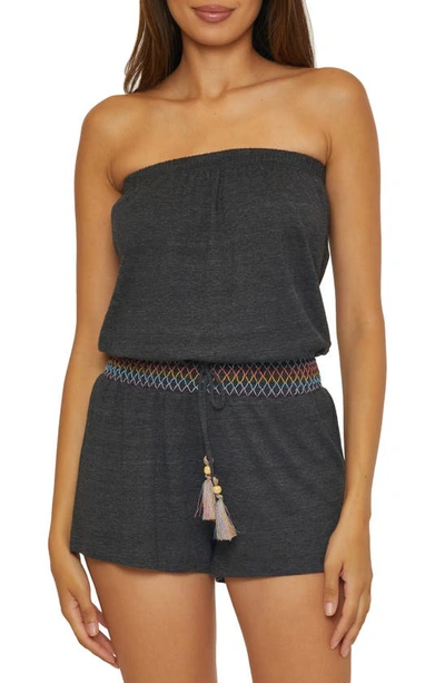 Soluna Strapless Drawstring Waist Cover-up Romper In Charcoal