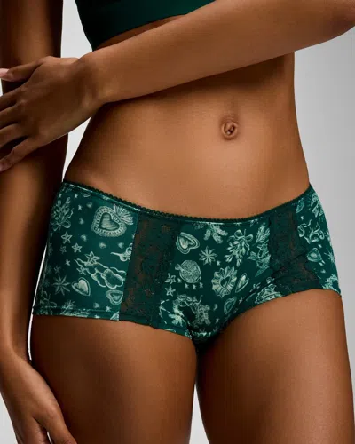 Soma Women's Boyshort Panty With Perfect Lace In Green Size Xs |  In Twilight Treasures M Grn