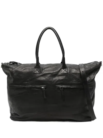 Sommet Zipped Leather Holdall In Black