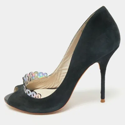 Sophia Webster Black Suede Scalloped Peep Toe Pumps Size 38