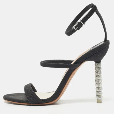 Sophia Webster Metallic/black Glitter And Leather Ankle Strap Sandals Size 36 In Silver