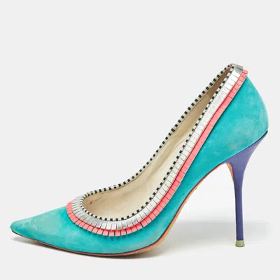 Sophia Webster Multicolor Suede And Leather Pointed Toe Pumps Size 37 In Blue