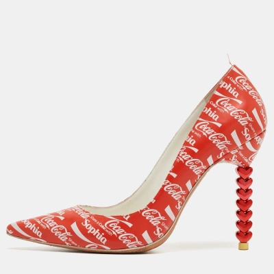 Pre-owned Sophia Webster Red/white Leather Coca Cola Print Pumps Size 38