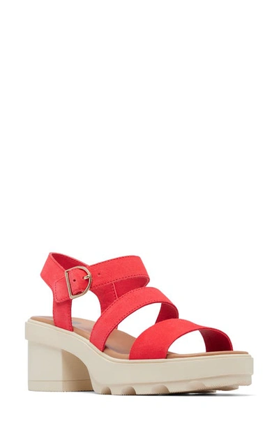 Sorel Joanie Ankle Strap Platform Sandal In Red Glo/ Honey White