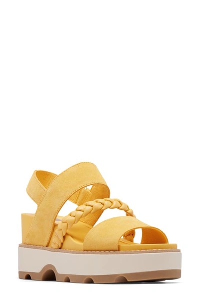Sorel Joanie Iv Slingback Platform Wedge Sandal In Yellow Ray/ Honey White