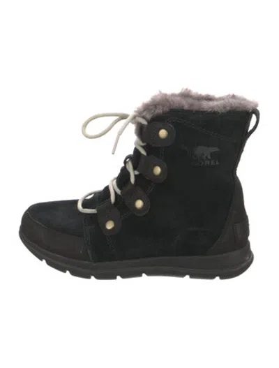 Pre-owned Sorel Suede Fur Trim Boots In Black