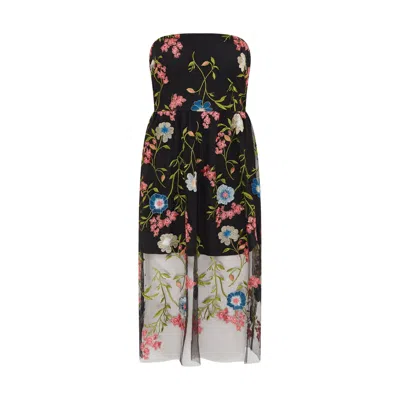 Sour Figs Women's Floral-embroidered Strapless Midi Dress In Black