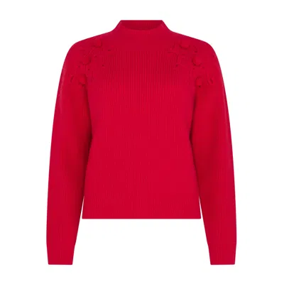 Sour Figs Women's Shoulder-detail Bobble-knit Jumper In Crimson Red