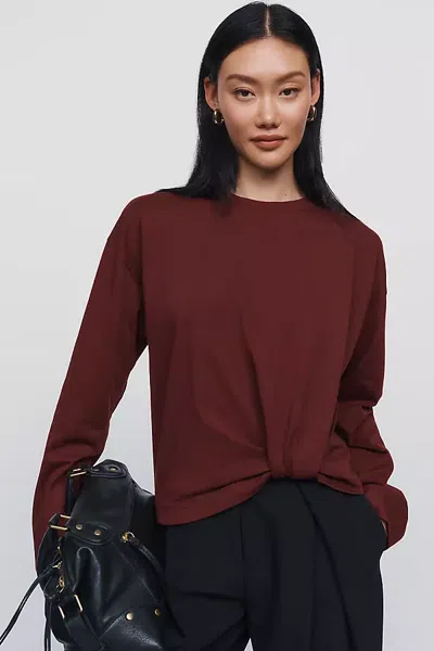 Sovere / Izel 100% Cotton Knot Front Crewneck Top In Brown