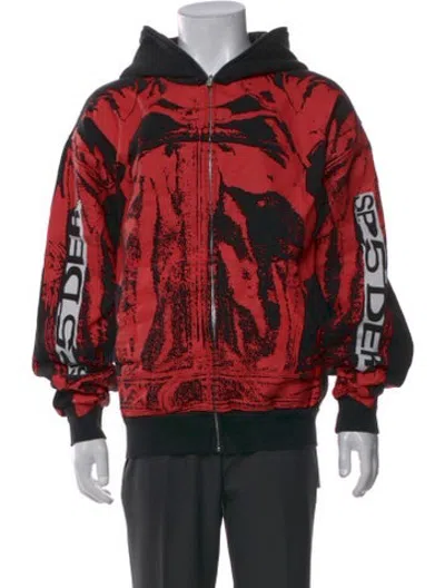 Pre-owned Sp5der Graphic Print Crew Neck Hoodie In Red