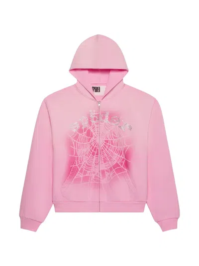 Sp5der Og Web V2 Spray-print Hoodie In Pink