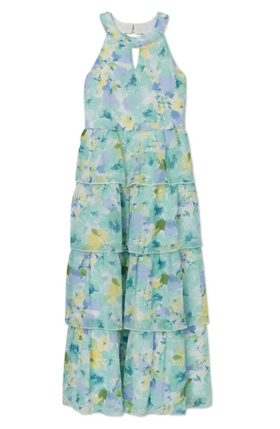 Speechless Kids' Tiered Chiffon Maxi Dress In Aqua Blue