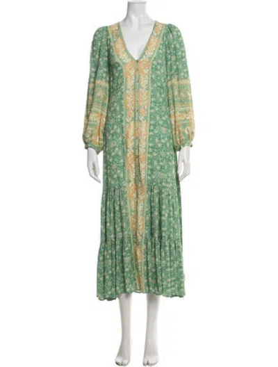 Pre-owned Spell Floral Print Long Dress In Green