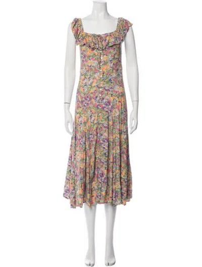 Pre-owned Spell Floral Print Long Dress In Neutrals