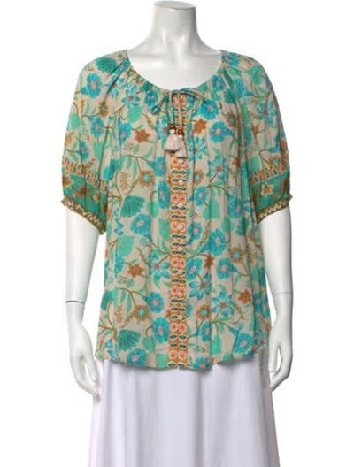 Pre-owned Spell Floral Print Tie Neck Top W/ Tags In Multicolor