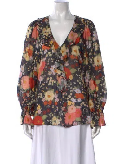 Pre-owned Spell Floral Print V-neck Blouse In Black