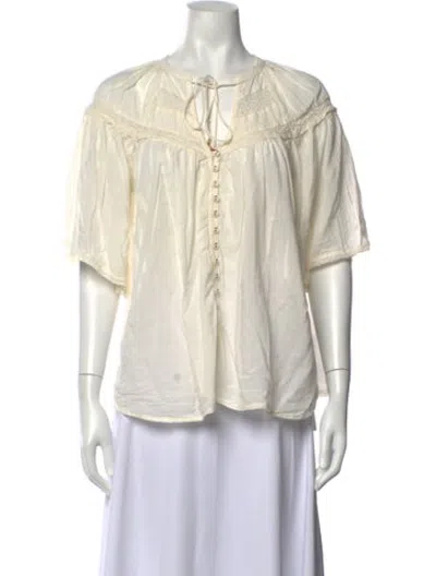 Pre-owned Spell Tie Neck Short Sleeve Top In Neutrals