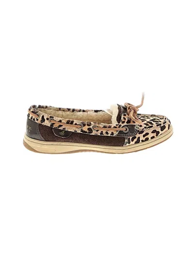 Pre-owned Sperry Top-sider® Flats Brown Animal Print Pattern Shoes