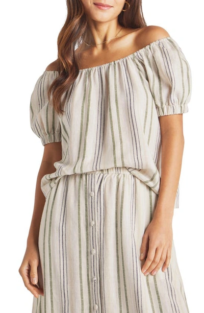 Splendid Farrah Stripe Off The Shoulder Linen Blend Top In Cypress Stripe