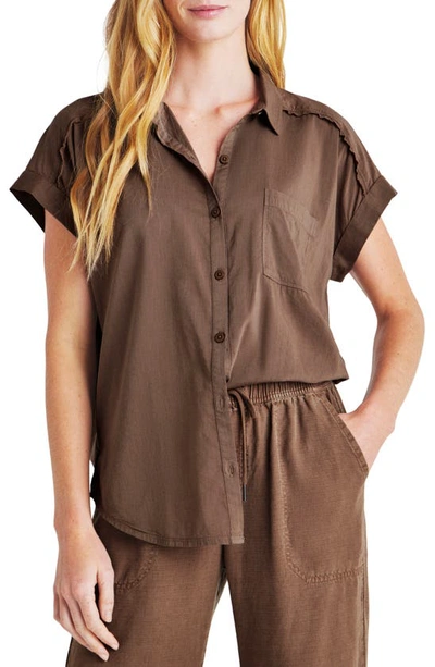 Splendid Paige High-low Cotton Blend Button-up Shirt In Espresso