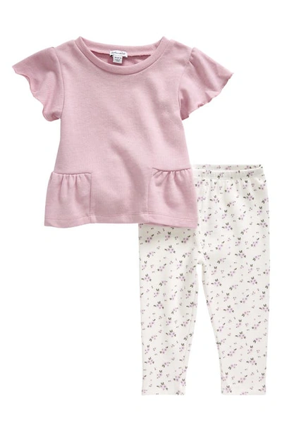 Splendid Kids' Short Sleeve Top & Floral Leggings Set In Peony