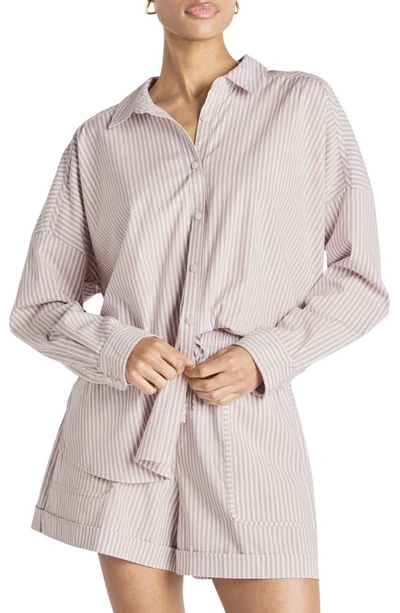 Splendid X Cella Jane Stripe Poplin Button-up Shirt In Camel/ White
