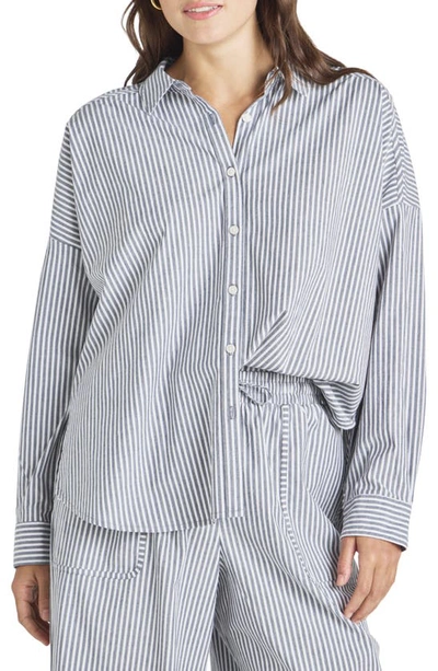 Splendid X Cella Jane Stripe Poplin Button-up Shirt In Drk Slate/ White