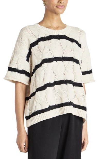 Splendid X Cella Jane Stripe Short Sleeve Sweater In Ivory/ Black