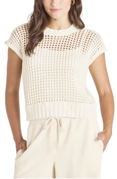 Splendid X Cellajaneblog Open Stitch Short Sleeve Sweater In Ivory