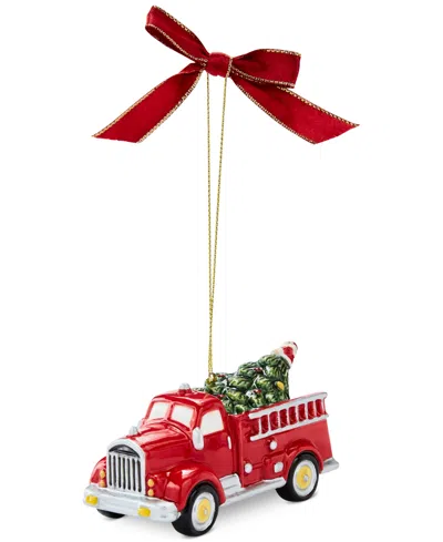 Spode Christmas Tree Fire Truck & Tree Ornament In Green