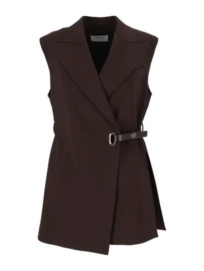 Sportmax Brown Gettone Sleeveless Tailored Deep V-neck Blazer