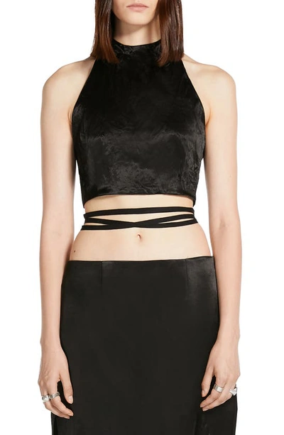 Sportmax Crinkle Finish Satin Halter Top In Black