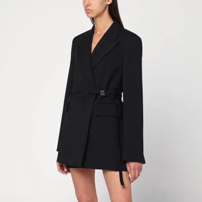 Sportmax Long Double-breasted Black Jacket With Belt